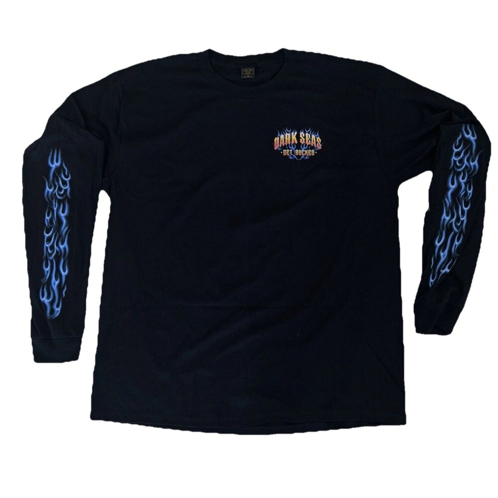 Dark Seas‎ Get Bucked Long Sleeve T Shirt XXL Black Graphic Flame Sleeves NWT
